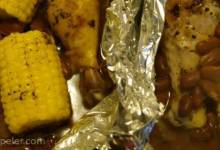 Foiled BBQ Chicken with Corn on the Cob and Pinto Beans