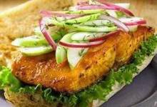 Grilled Salmon Sandwich with Green Apple Slaw