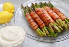 keto bacon-wrapped asparagus with lemon aioli