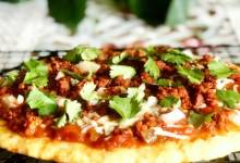 keto fathead pizza with chorizo and salsa