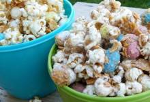 malted white chocolate popcorn with robin's eggs