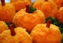 mini cheeseball pumpkins with caramelized garlic
