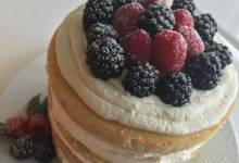 naked vanilla cake with mascarpone and berries