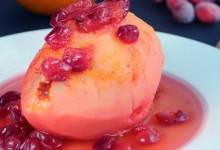 poached quince with cranberries
