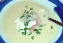 potato soup with gravlax rosettes