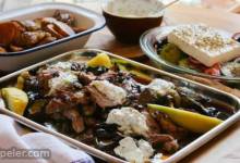 Roast Greek Lamb with Tzatziki, Roasted Vegetables, and Greek salad