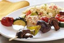 Sea-and-Shore Bison Kabobs with Mediterranean Couscous Salad