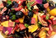 watermelon radish salad with peach and blueberry
